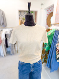 Solid Ribbed Knit Sweater - Oatmeal