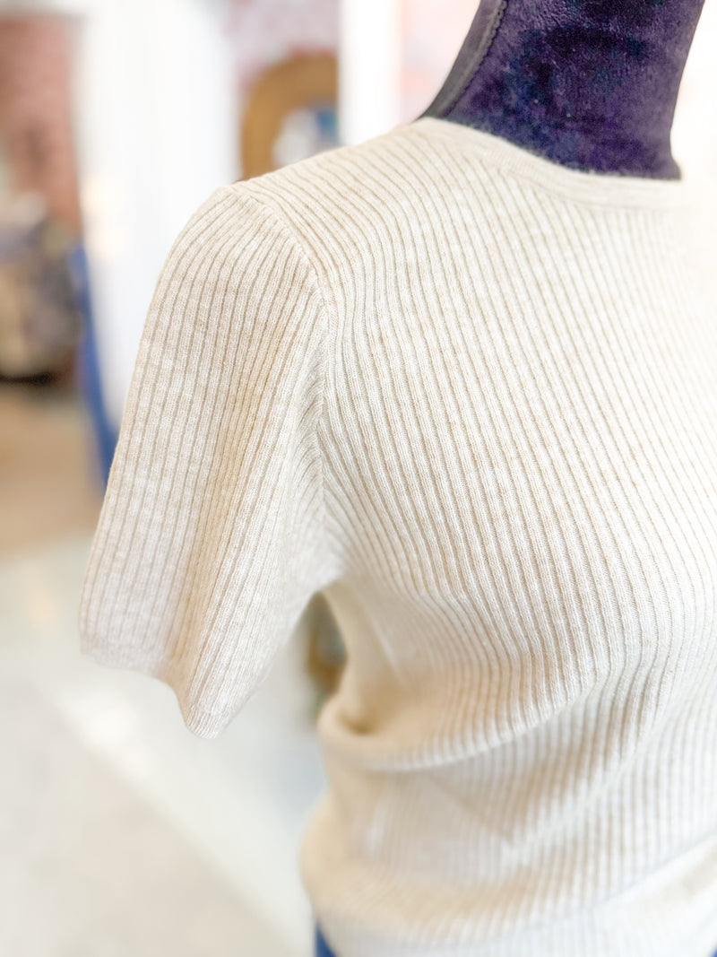 Solid Ribbed Knit Sweater - Oatmeal