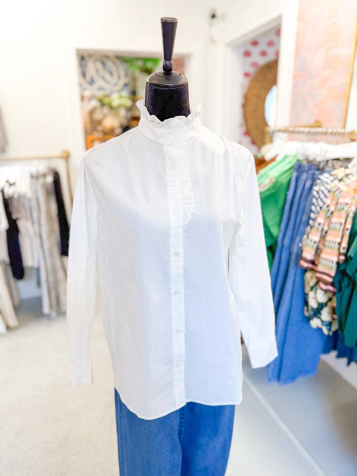 Ruffle Collar Button Blouse - White