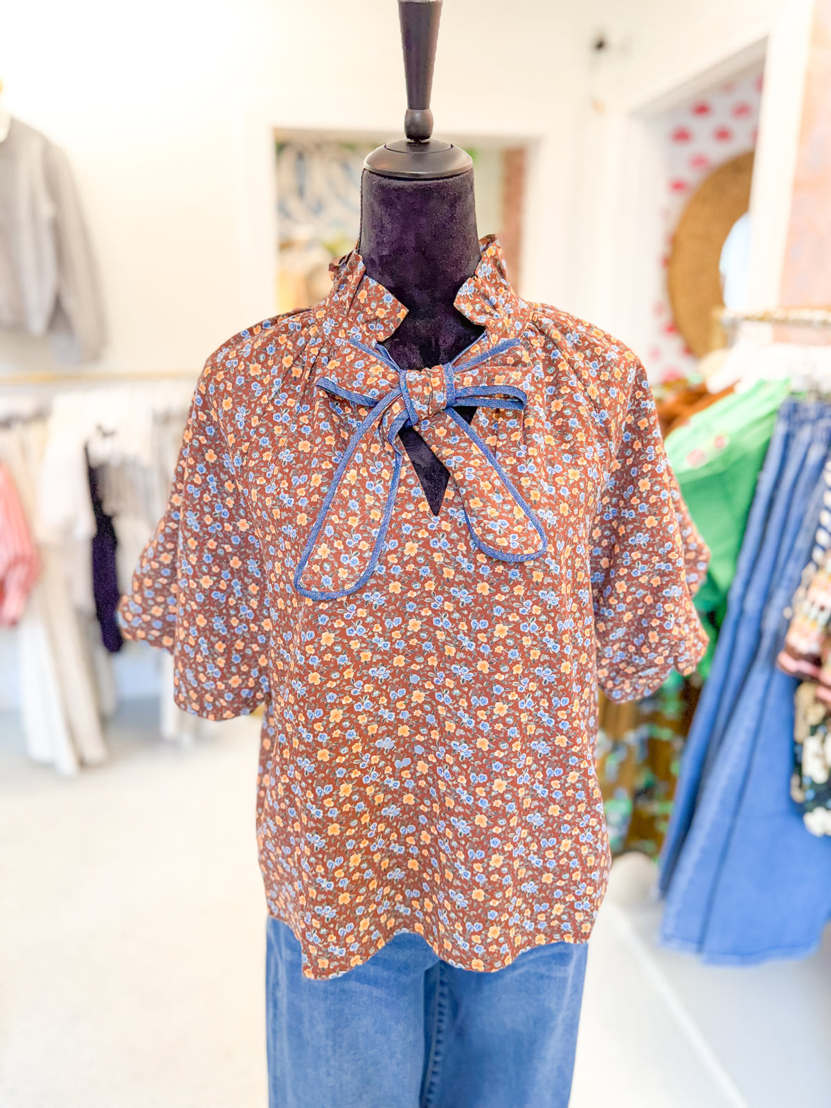 Floral Print Tie Front Top