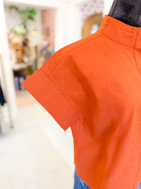 Cotton Linen Mock Neck Top - Rust