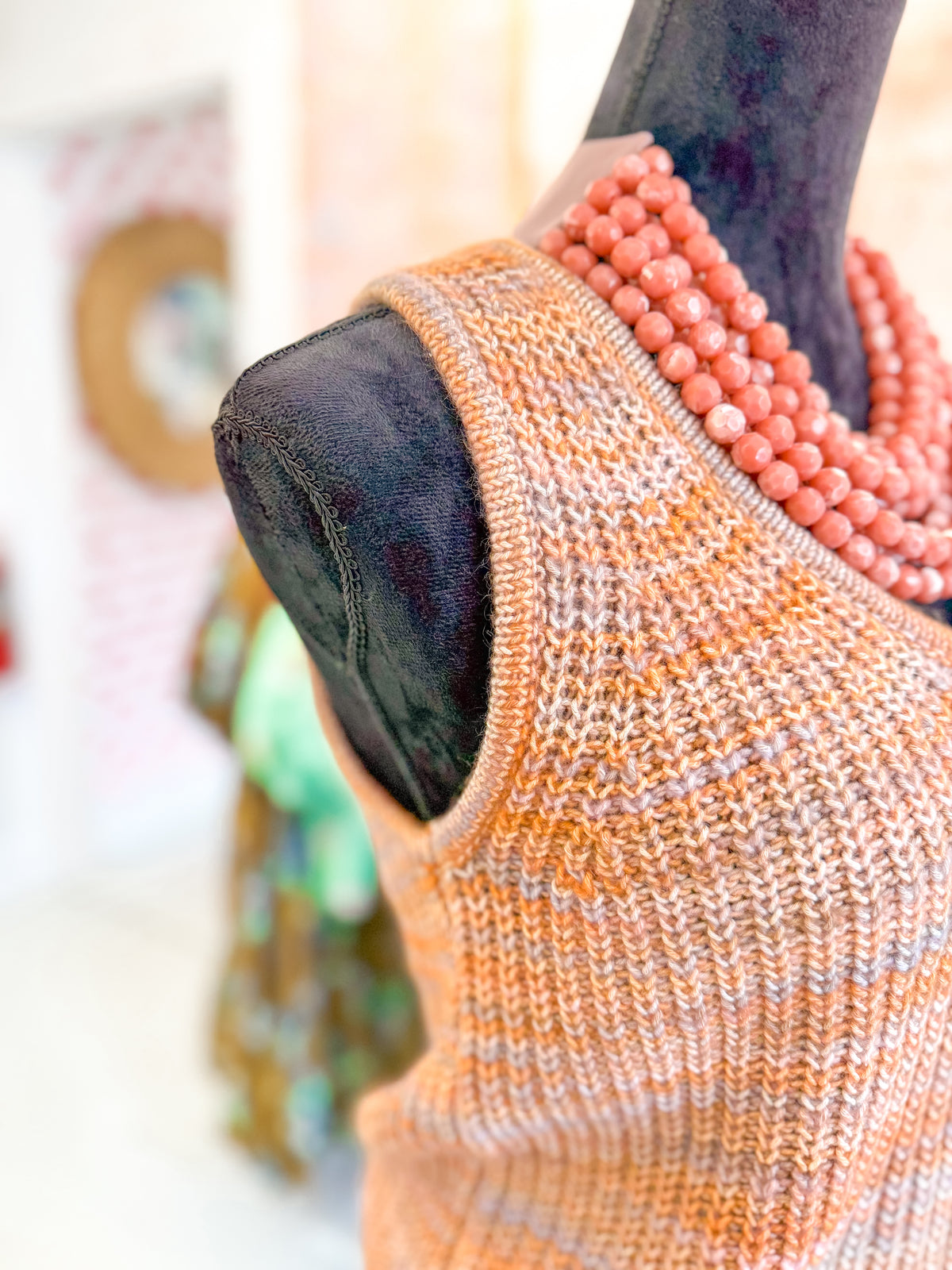 Camel Multi V-Neck Knit Sweater Tank