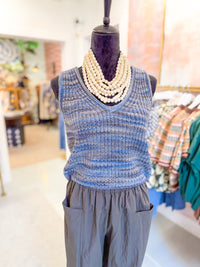 Blue V-Neck Knit Sweater Tank