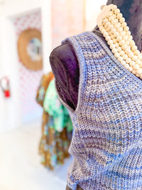 Blue V-Neck Knit Sweater Tank