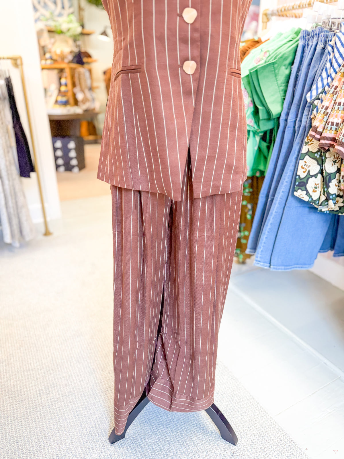 Brown Pinstripe Wide Leg Trouser Pant