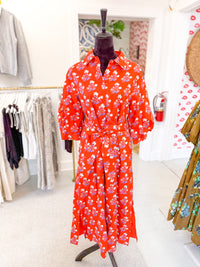 Orange Floral Collared Shirt Dress