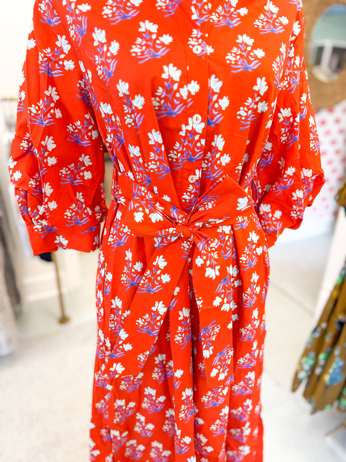 Orange Floral Collared Shirt Dress