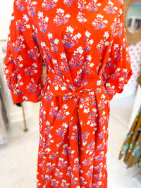 Orange Floral Collared Shirt Dress