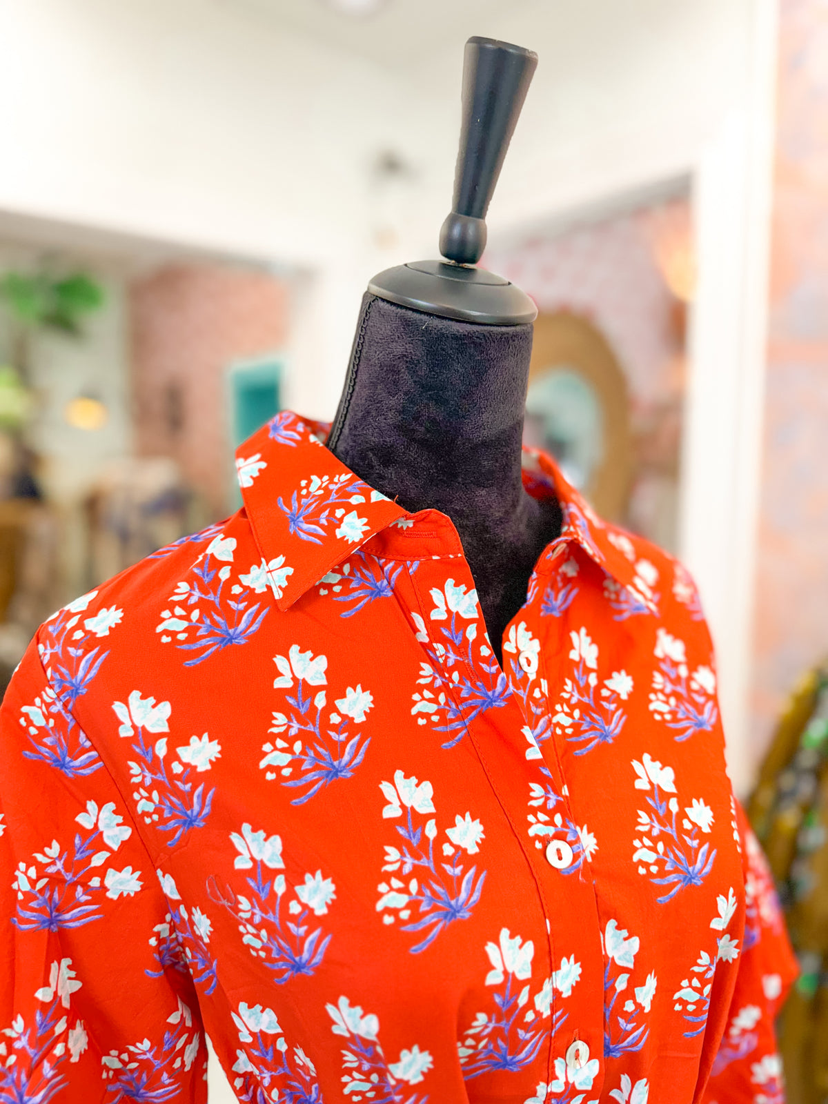 Orange Floral Collared Shirt Dress