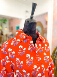 Orange Floral Collared Shirt Dress