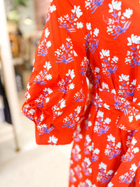 Orange Floral Collared Shirt Dress