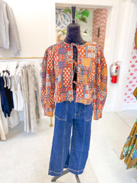 Patchwork Print Tie-Detailed Blouse