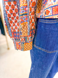 Patchwork Print Tie-Detailed Blouse