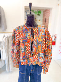 Patchwork Print Tie-Detailed Blouse