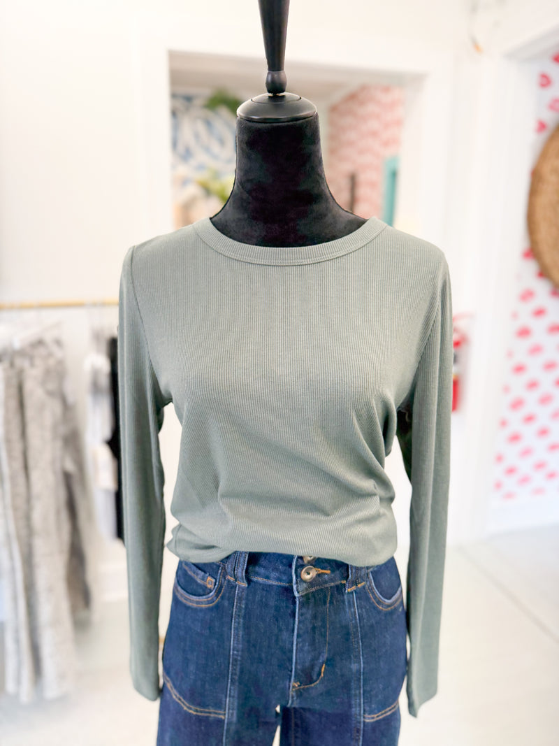 Ribbed Long Sleeve Top - Olive