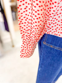 Red Dot Tie Neck Blouse