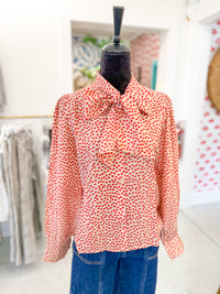 Red Dot Tie Neck Blouse