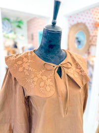 Brown Embroidered Peter Pan Collar Blouse