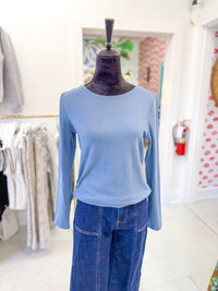 Micro Brushed Knit Long Sleeve Boat Neck T-Shirt