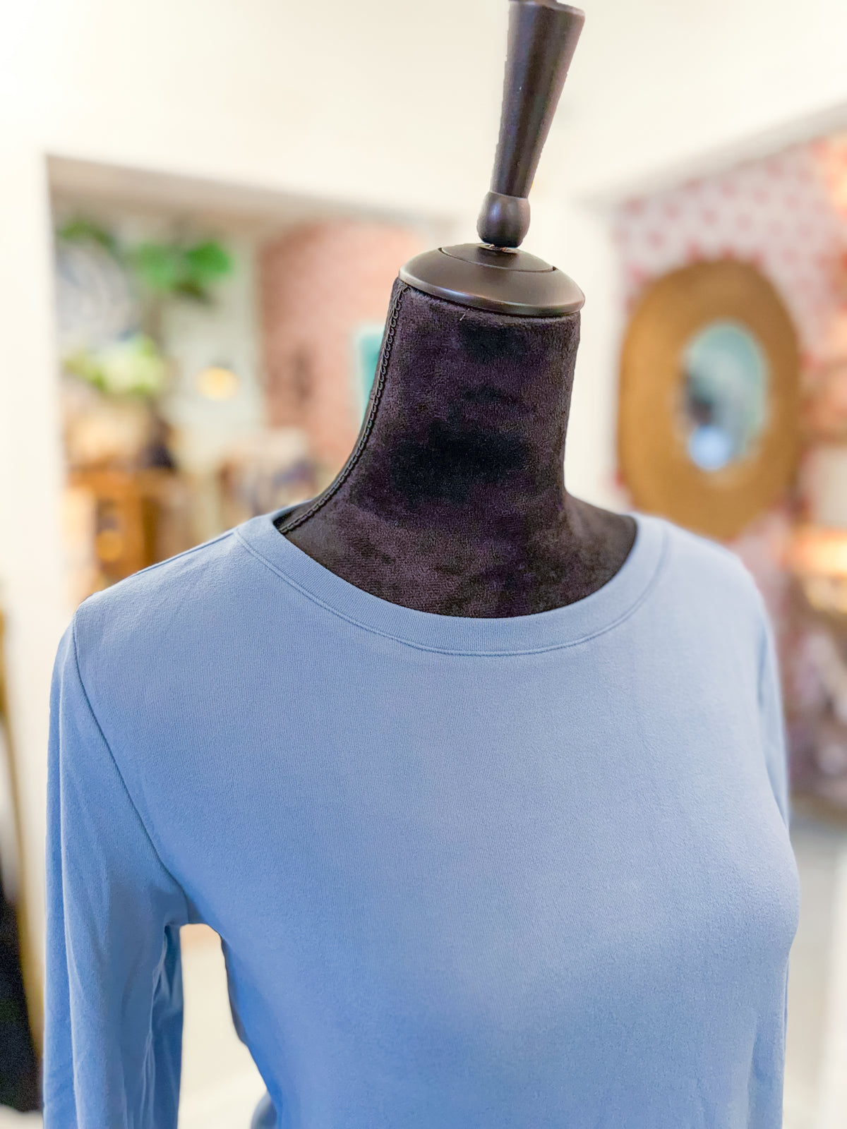 Micro Brushed Knit Long Sleeve Boat Neck T-Shirt