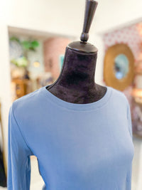 Micro Brushed Knit Long Sleeve Boat Neck T-Shirt