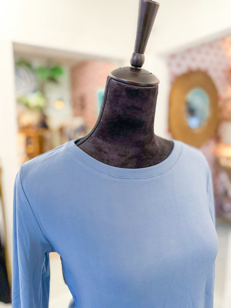 Micro Brushed Knit Long Sleeve Boat Neck T-Shirt