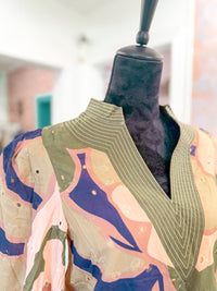 Olive Combo Floral Print V-Neck Blouse