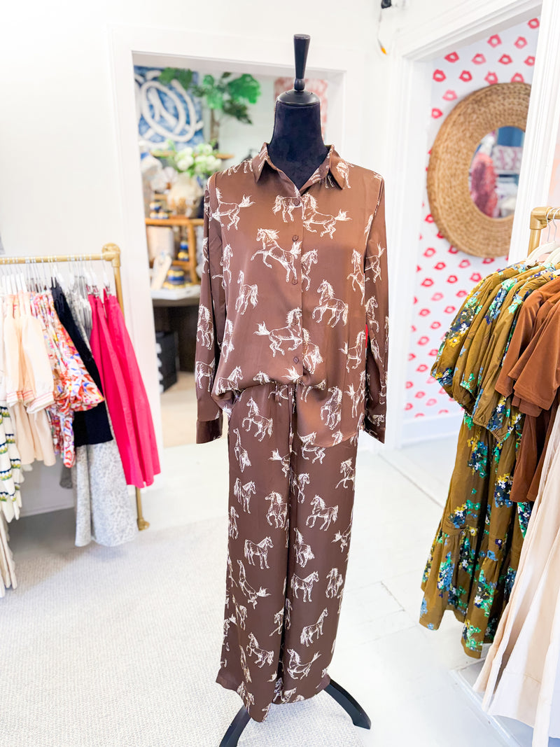Horse Print Satin Pant