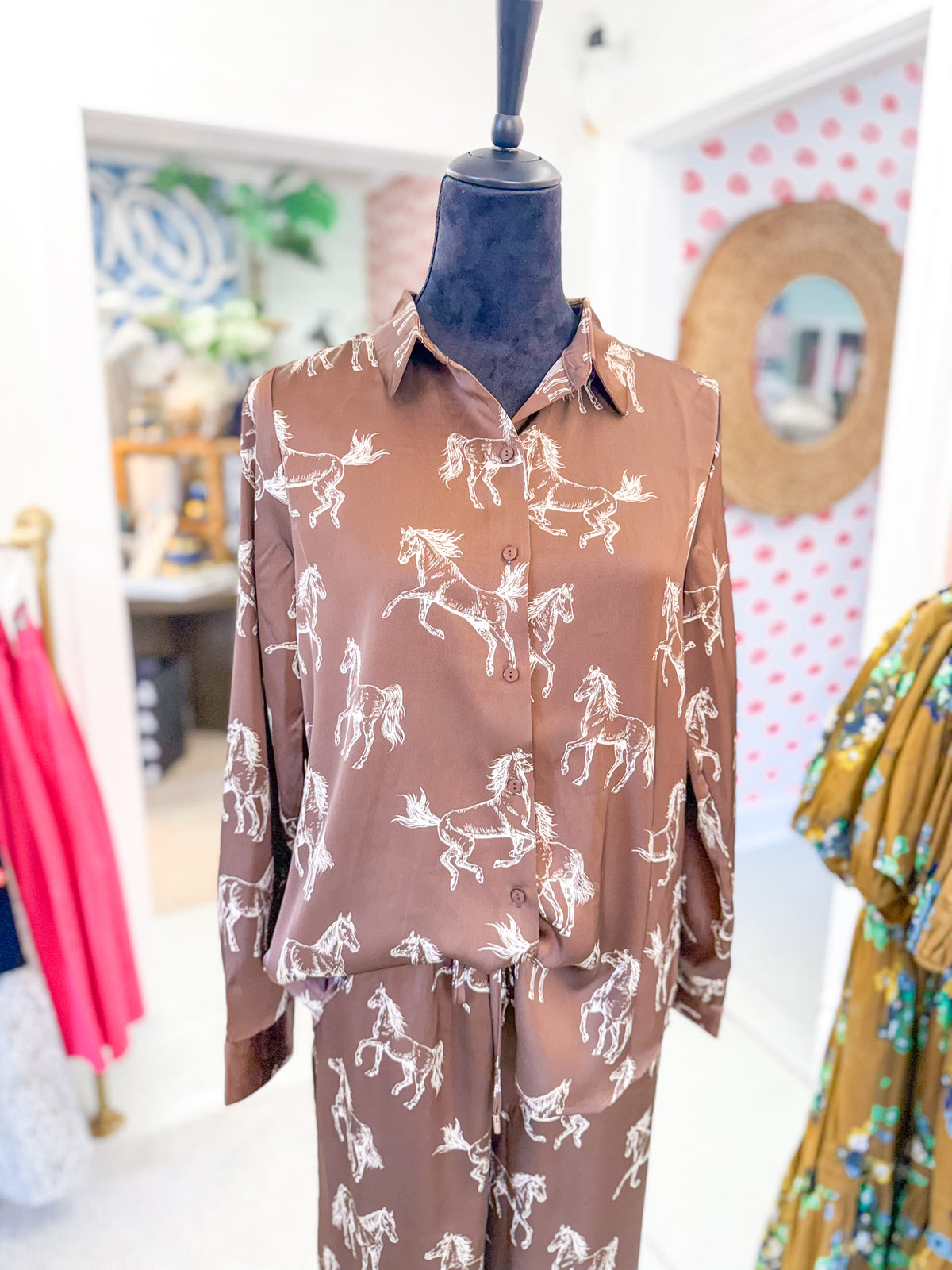 Horse Print Button Down Blouse