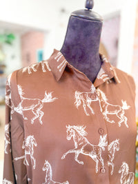 Horse Print Button Down Blouse