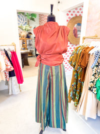 A-line Green Stripe Palazzo Pants