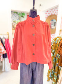 High Collar Button Down Jacket - Brick