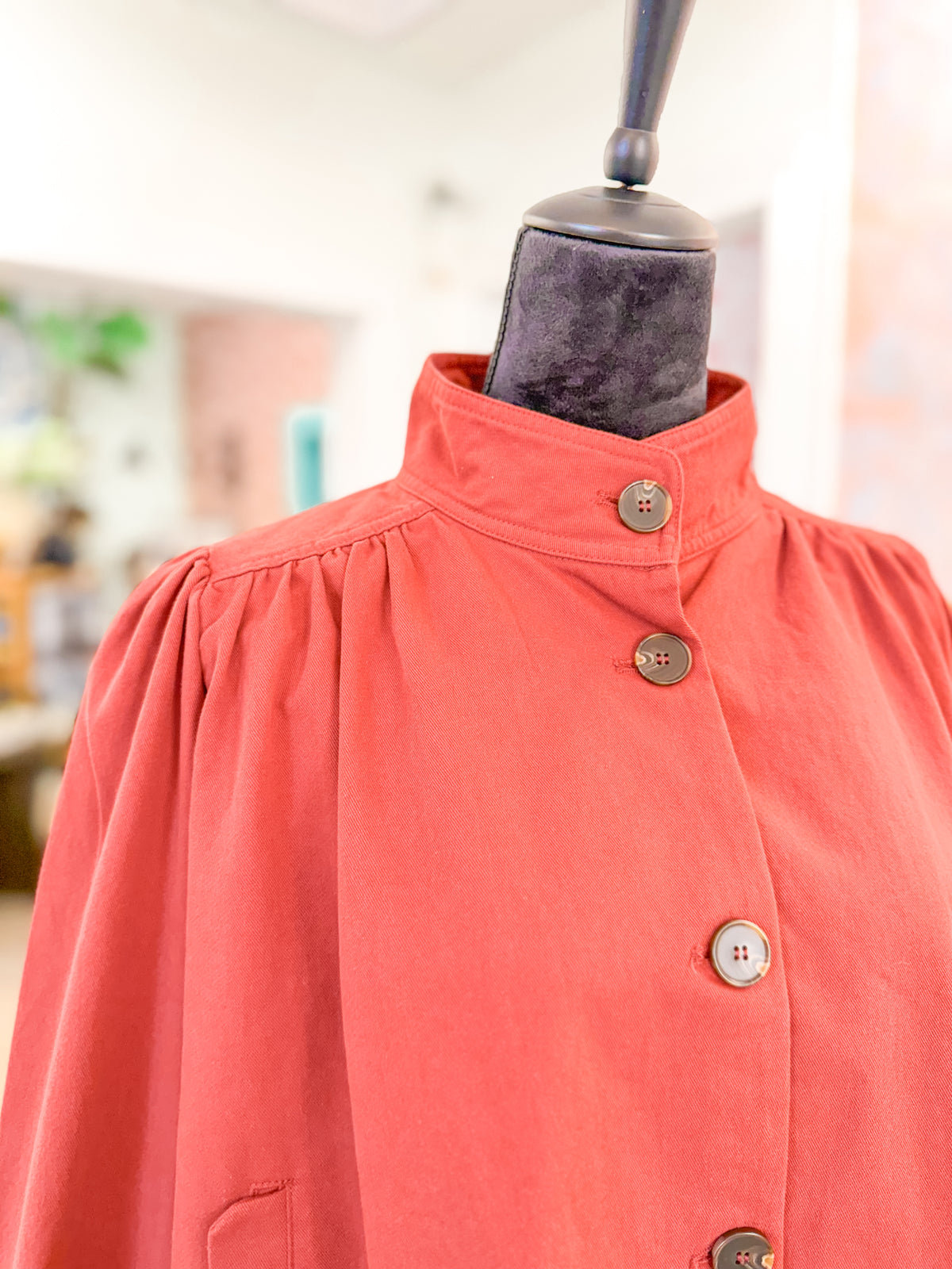 High Collar Button Down Jacket - Brick