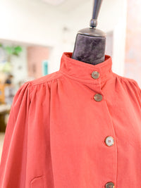 High Collar Button Down Jacket - Brick