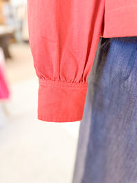 High Collar Button Down Jacket - Brick