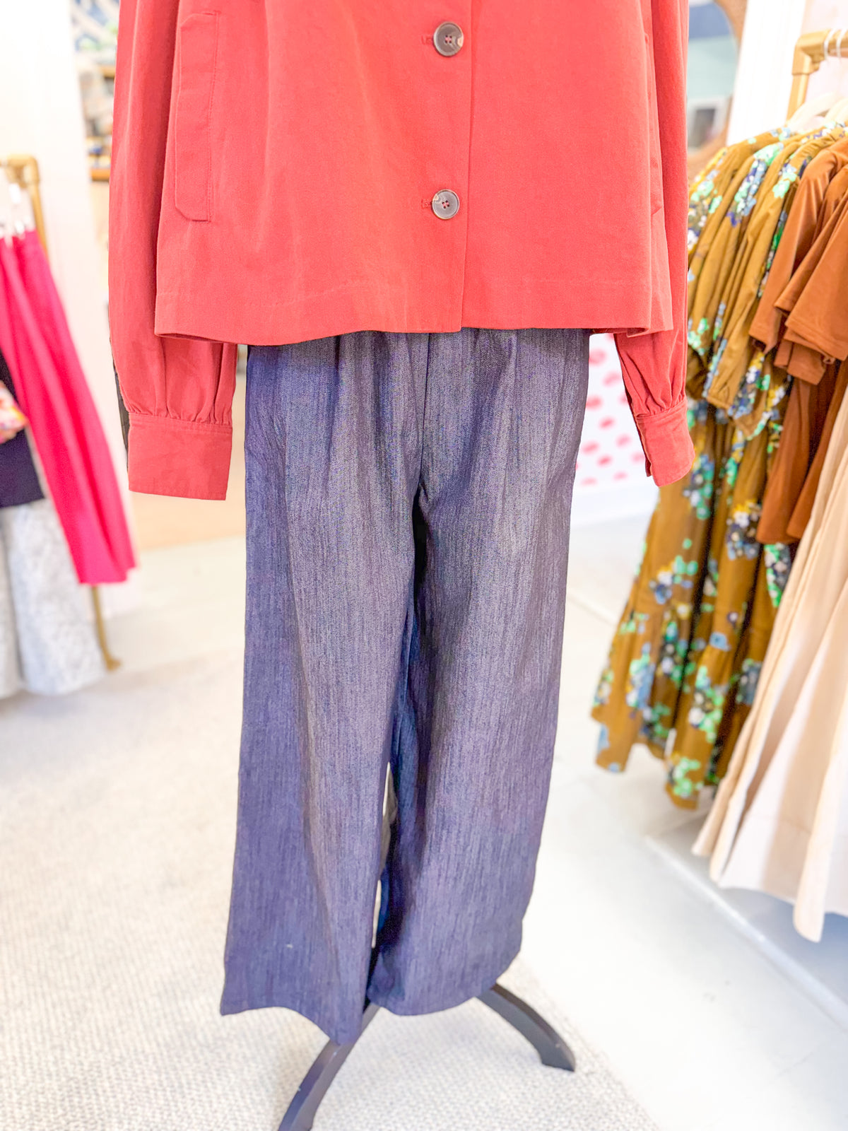 Pleated Pull On Trouser - Black Denim