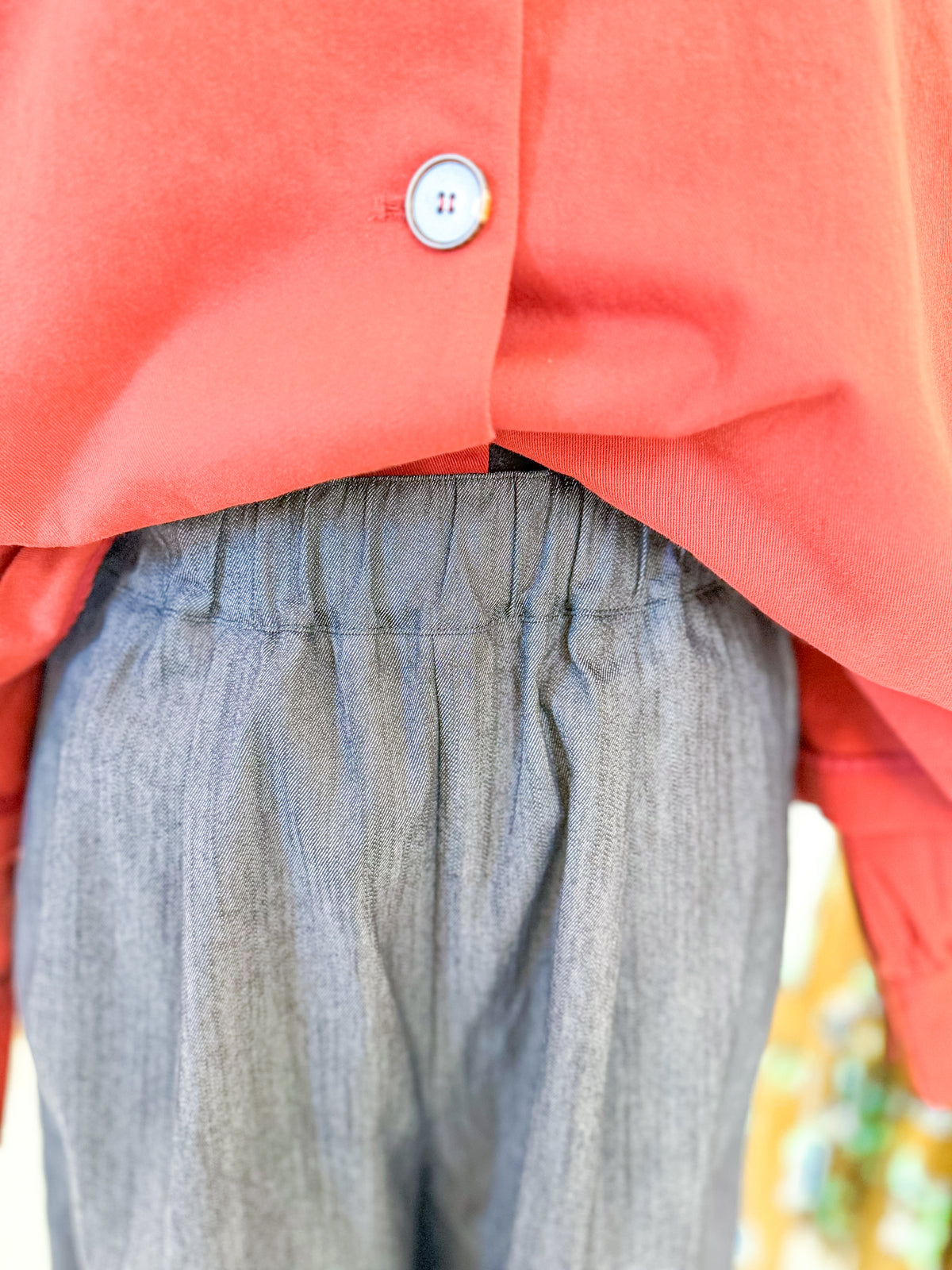 Pleated Pull On Trouser - Black Denim