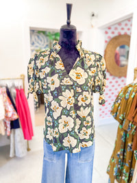Floral Top with Bow Tie Sleeve