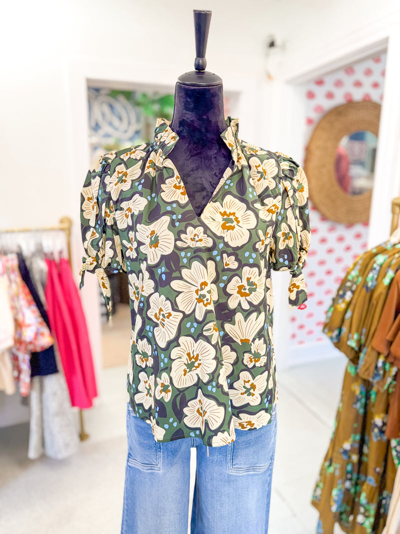Floral Top with Bow Tie Sleeve