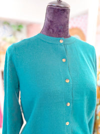 Crew Neck Button Down Cardigan - Forest