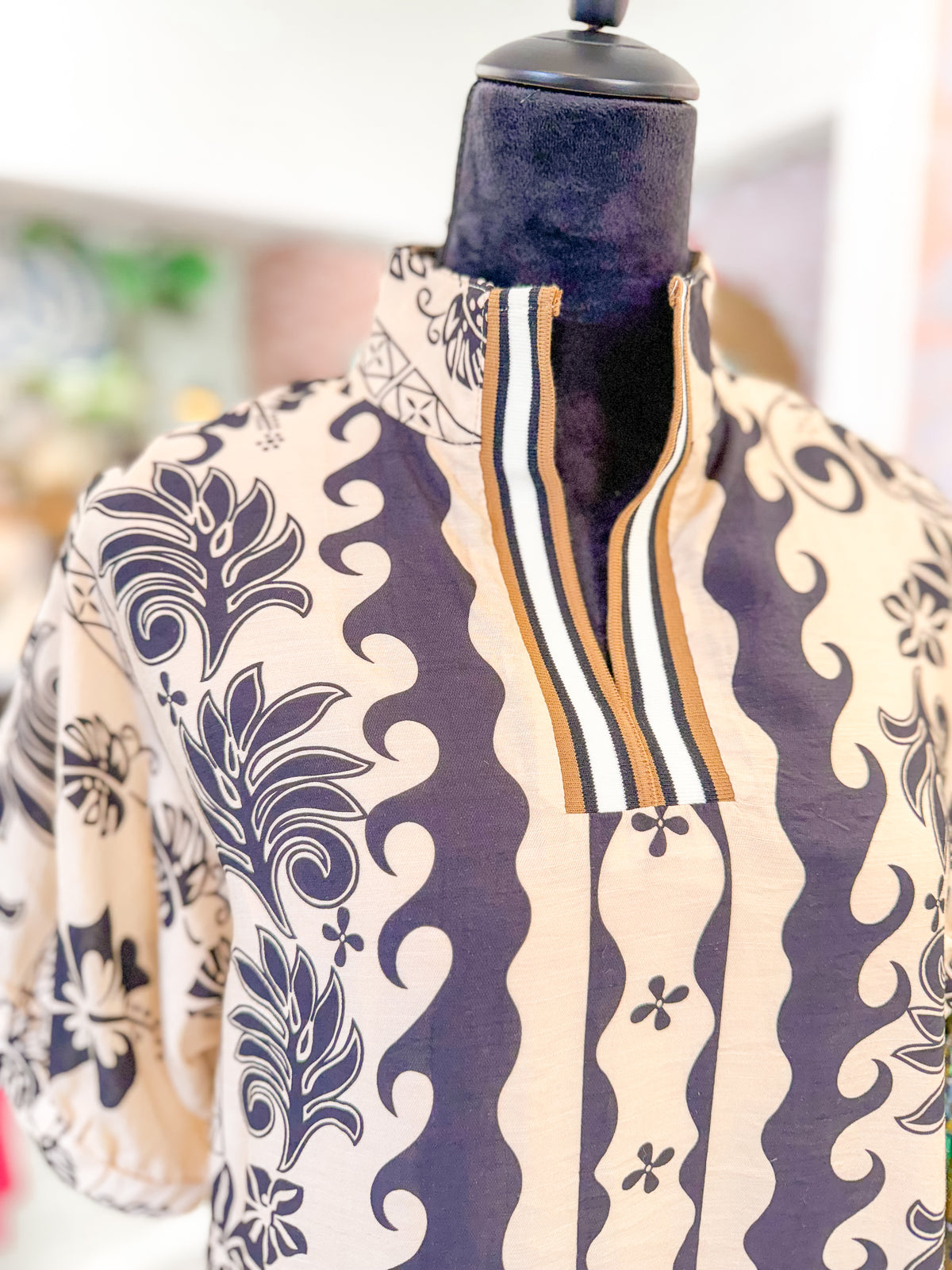 Cream and Black Tropical Print Midi Dress