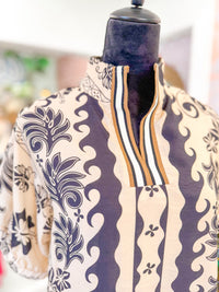 Cream and Black Tropical Print Midi Dress
