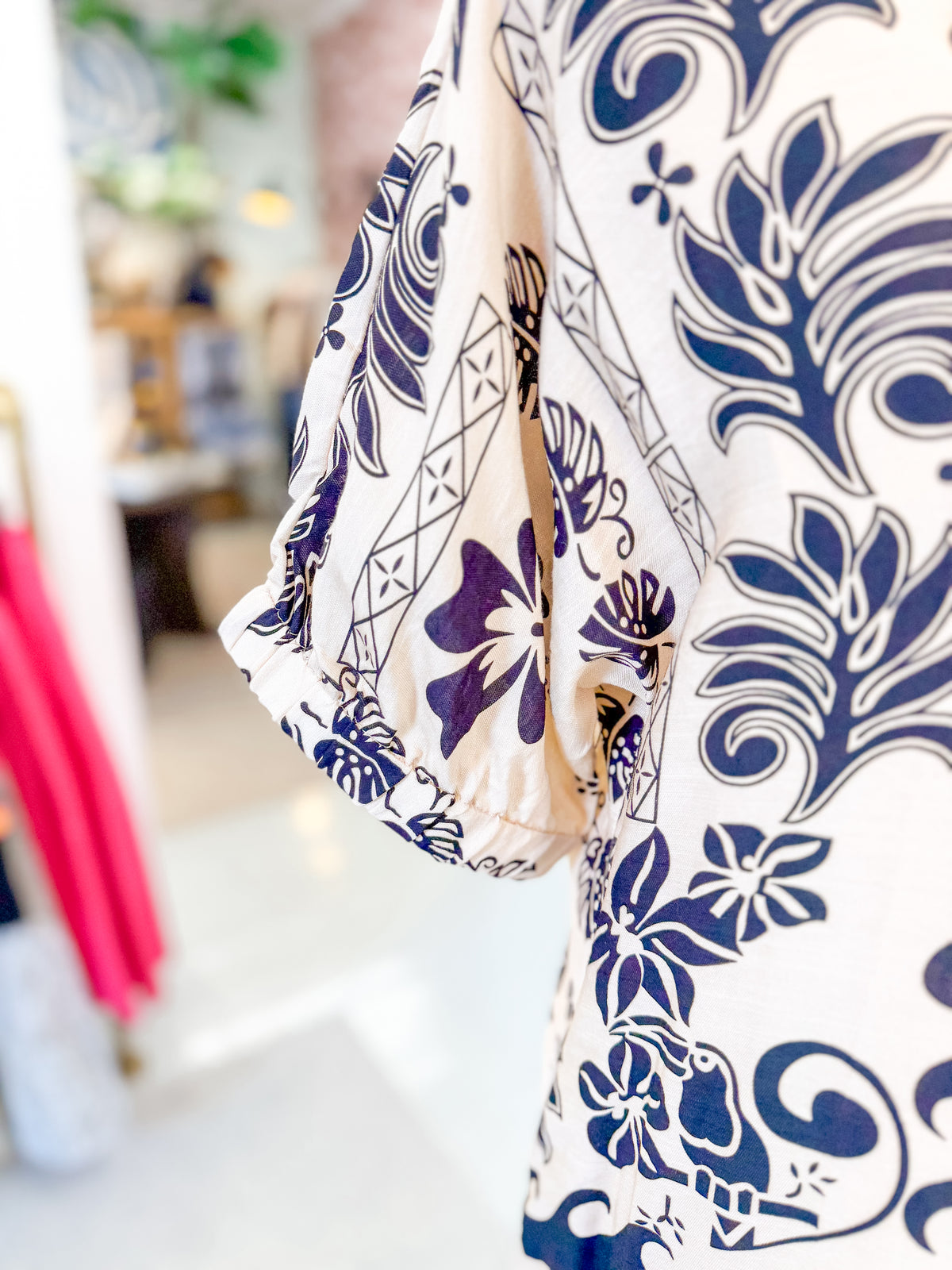 Cream and Black Tropical Print Midi Dress