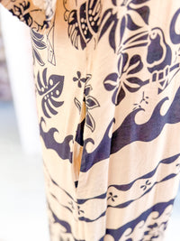 Cream and Black Tropical Print Midi Dress
