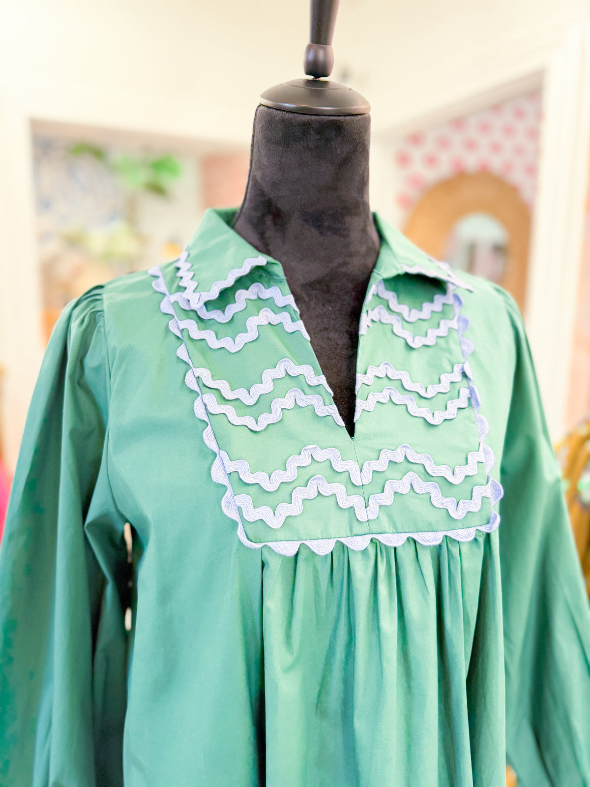 Emerald Green Ric Rac Trim Dress