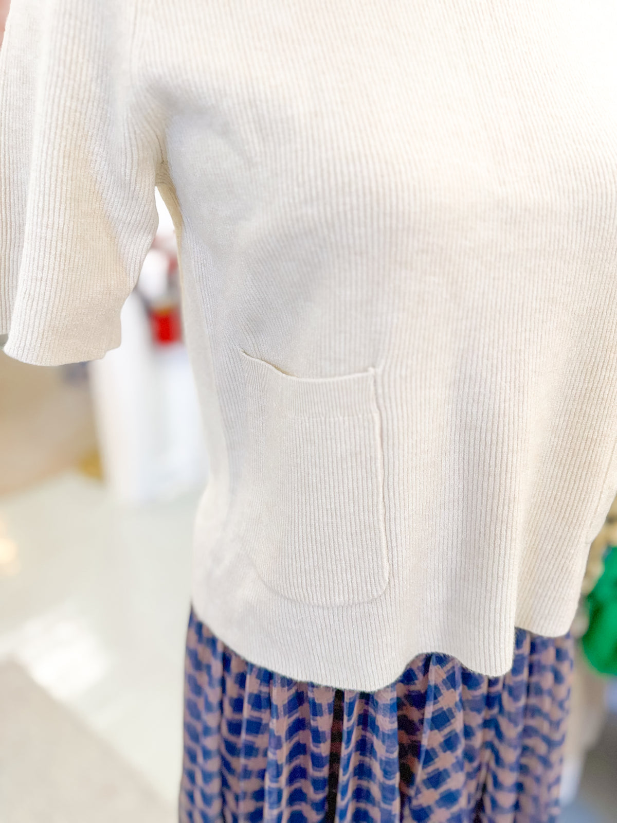 Crew Neck Sweater with Front Pockets - Oatmeal