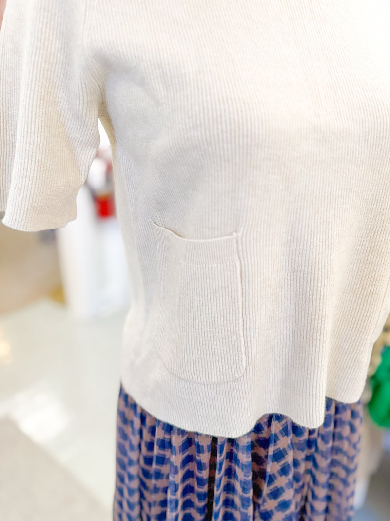 Crew Neck Sweater with Front Pockets - Oatmeal