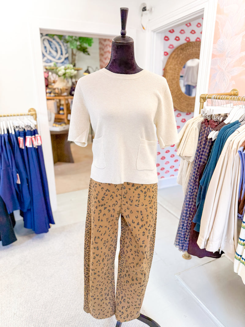 Leopard Print Wide Leg Pants - Camel