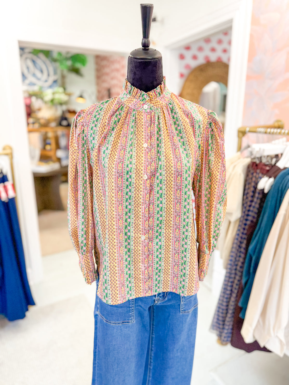 Floral Botanical Print Button Down Blouse