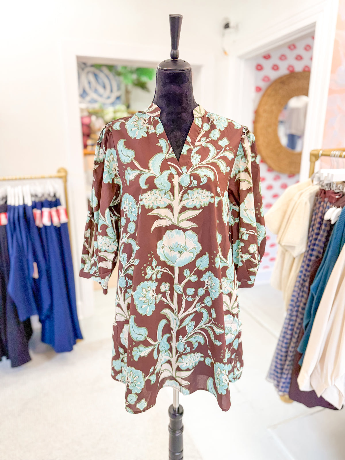 Chocolate and Blue Floral Mini Dress